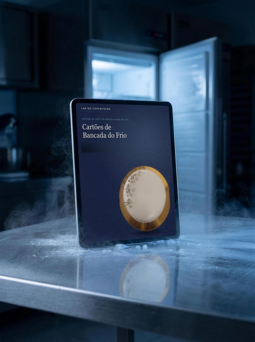 Cartões de Bancada do Frio em um tablet numa cozinha profissional fria